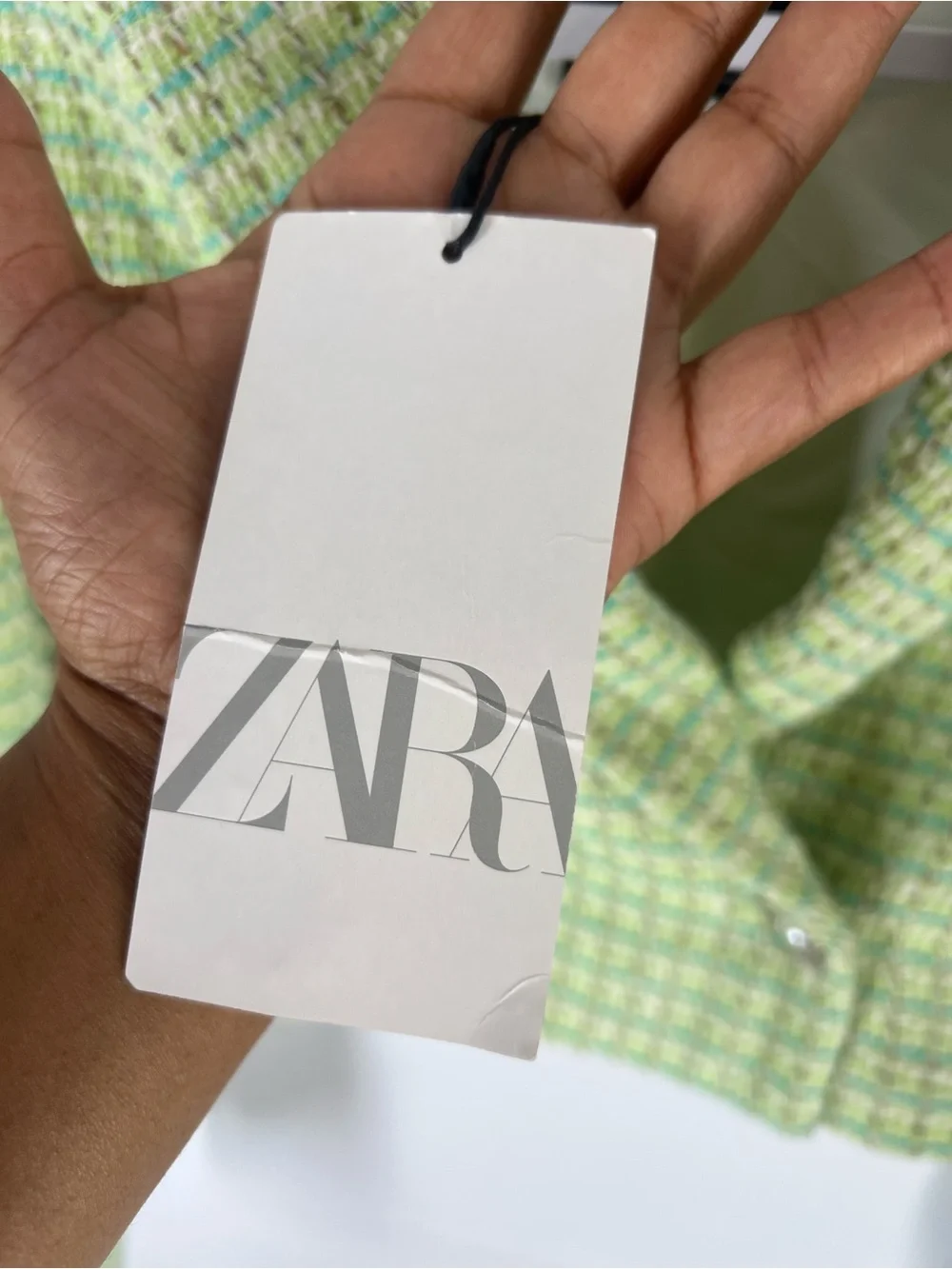 ZARA NWT Green Tweed Cropped Blazer Pearl Buttons Size XS